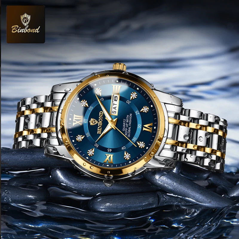 BINBOND Top Brand Luxury Fashion Watch Men 3ATM Waterproof Date Clock Sport Watches Mens Quartz Wristwatch Relogio Masculino