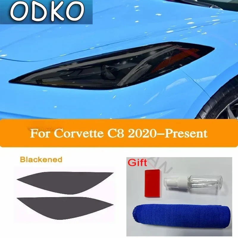 Car Headlight Protection Tint Film Smoke Black TPU Transparent Light Sticker For Chevrolet Corvette C7 C8 2014-On Accessories