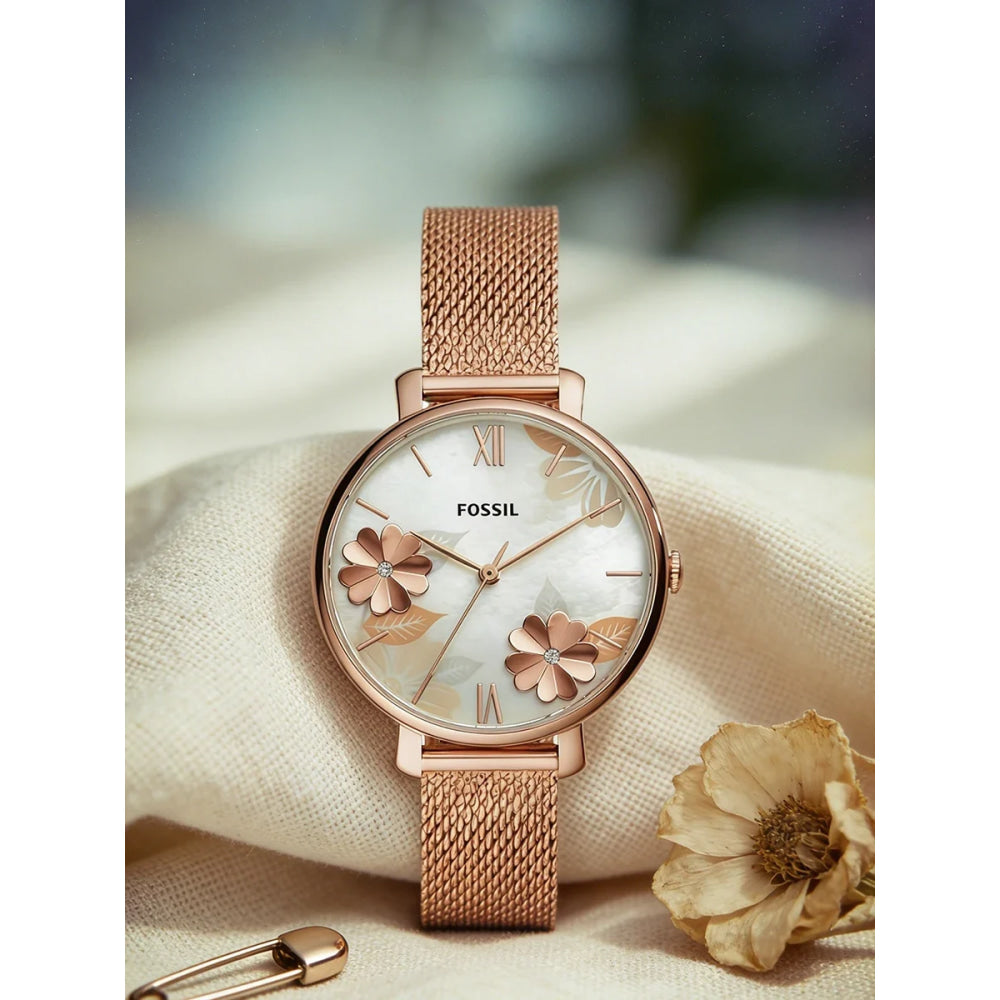 Fossil ES4534 Luxury Rose Gold Women Watches Stainless Steel Mesh Strap Quartz Wristwatch Mother of Pearl Clock Reloj Mujer
