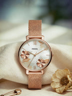 Fossil ES4534 Luxury Rose Gold Women Watches Stainless Steel Mesh Strap Quartz Wristwatch Mother of Pearl Clock Reloj Mujer