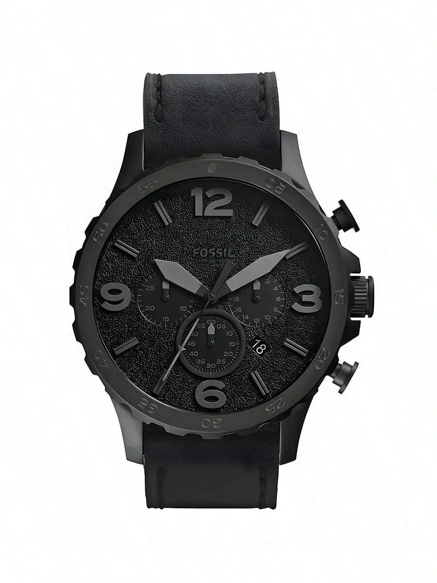 Fossil JR1354 Nate Chronograph Men Watch Black Leather 50mm Big Dial Military Sport Quartz Wristwatch Relogio Masculino