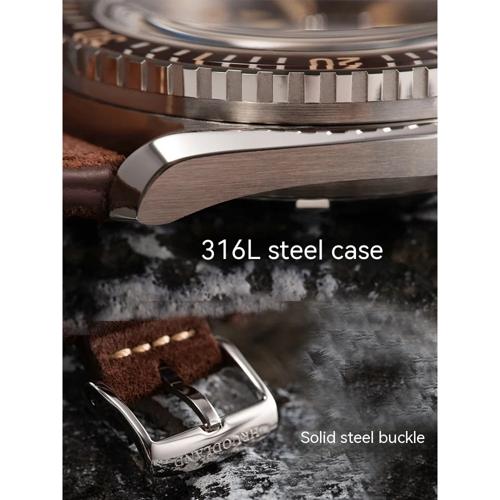 Hruodland F025 Retro Sport Men Watch HZ2565 Automatic Mechanical Stainless Steel Leather Strap Diving  reloj hombre watch for me