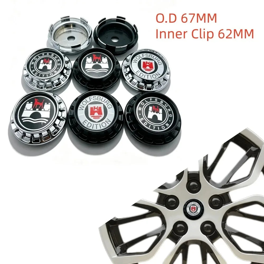 4pcs 67mm ( Clips 62mm ) Car Wheel Center Caps Wheel Hubcaps Rim Hub Dust Cover With Wolfsburg Logo Emblem Badge Car Accessories