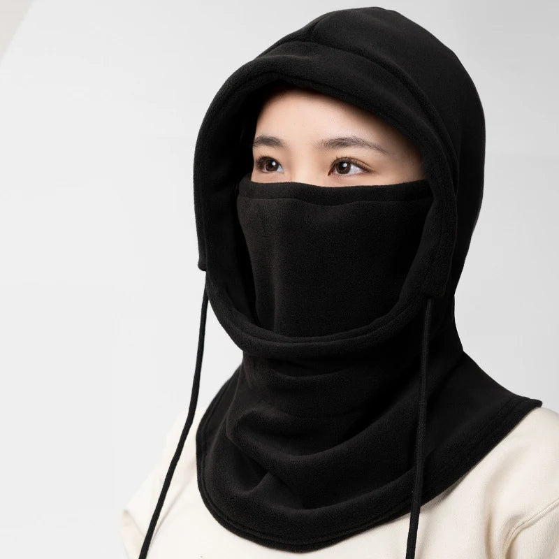 Pasamontañas de invierno Unisex con capucha de punto, bufanda para bicicleta a prueba de viento, gorro para hombres y mujeres, máscara de esquí de lana cálida con cordón, equipo para clima frío