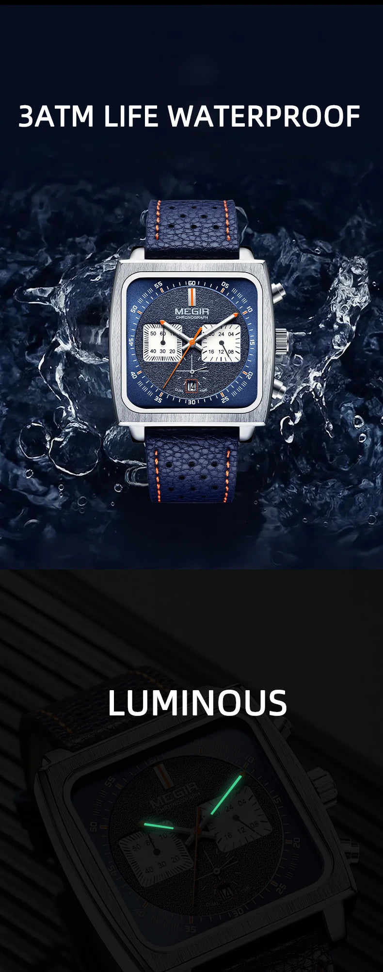 MEGIR 2182 Luxury Fashion Sports Chronograph Multi-Functional Military Leather Date Wristwatches for Men Relogio Masculino