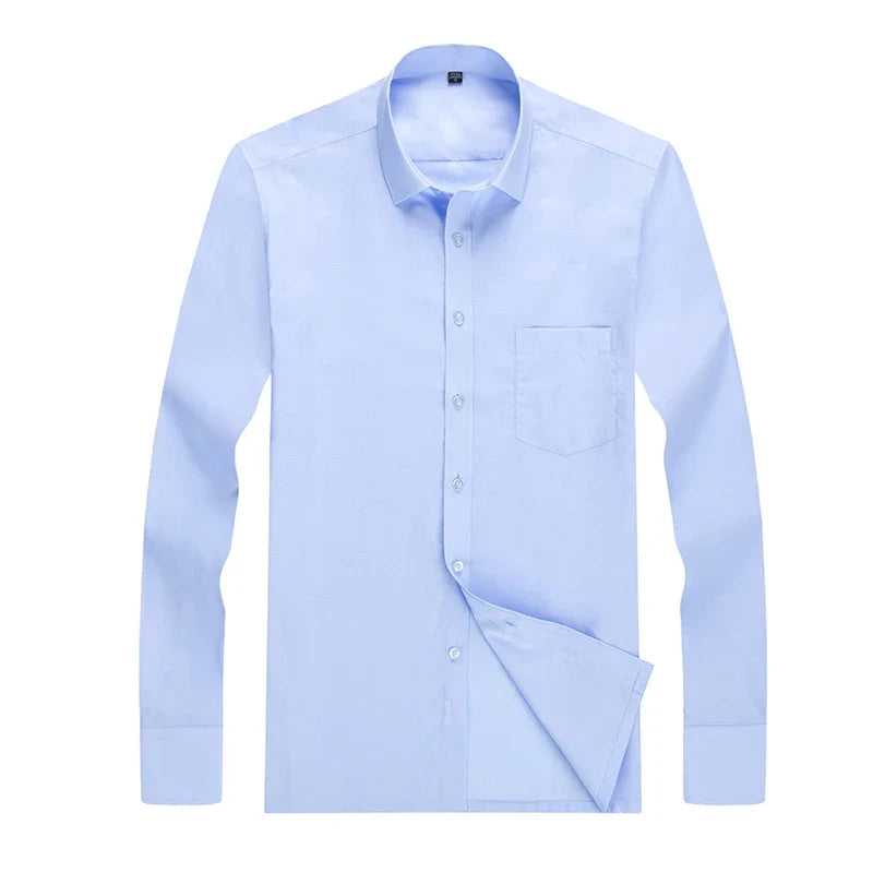 Men's long-sleeved shirt loose version flat hem striped business formal middle-aged and elderly straight shirt