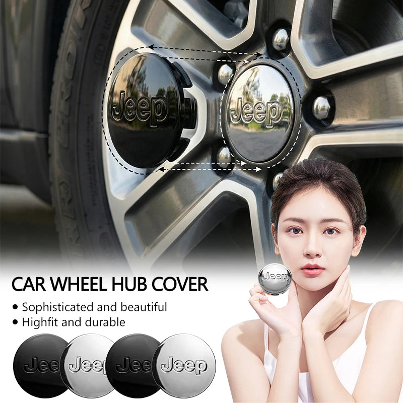 4Pcs 56mm Embossed Logo Rim Center Covers Wheel Center Hub Caps for Jeep Renegade Compass Wrangler JK Patriot Grand Cherokee SRT