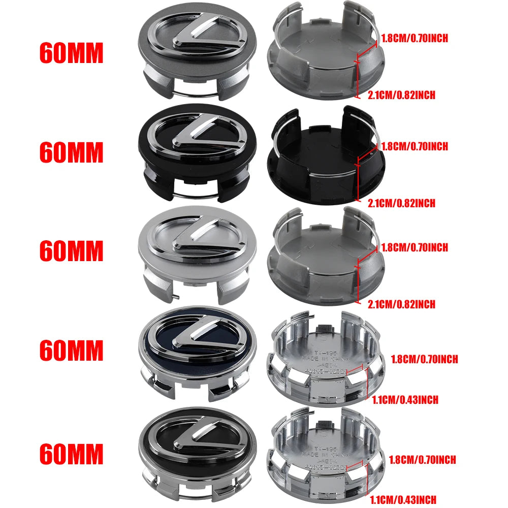 4Pc 56/60mm Logo Hub Caps Car Wheel Center Cover For Lexus CT200h NX300h RX300 RX330 F Sport IS RX NX ES LS GS UX LX LC RC GC GX