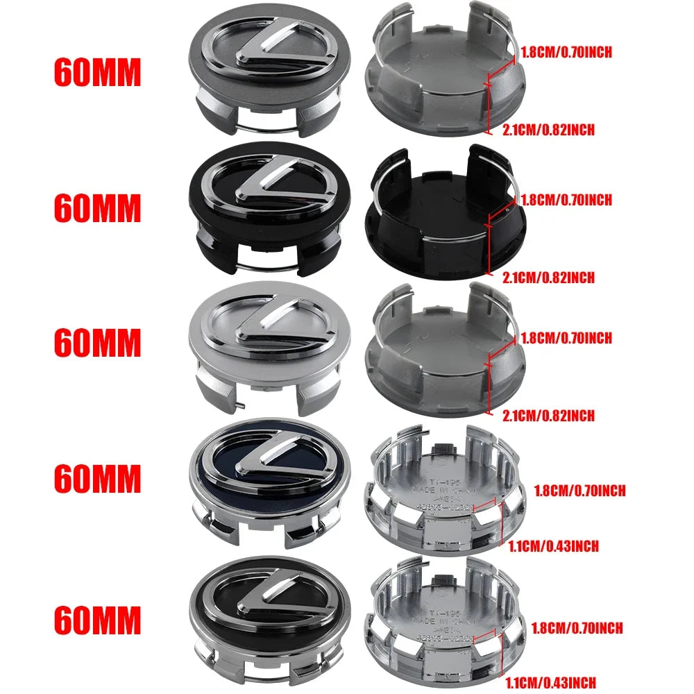 4Pc 56/60mm Logo Hub Caps Car Wheel Center Cover For Lexus CT200h NX300h RX300 RX330 F Sport IS RX NX ES LS GS UX LX LC RC GC GX