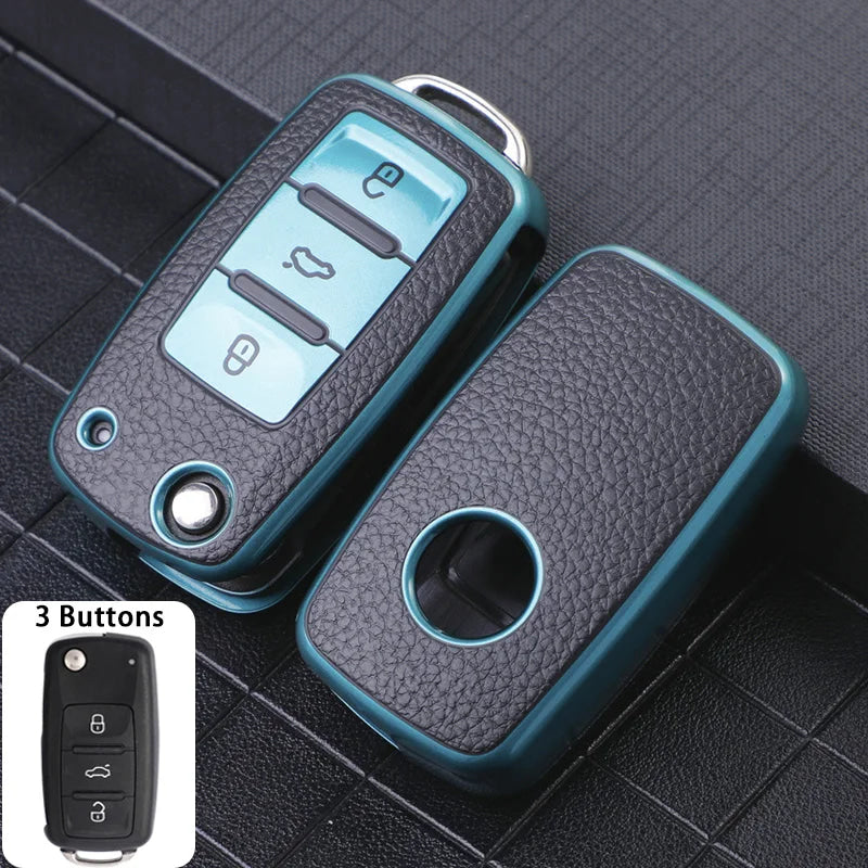 3 Buttons Key Case for Volkswagen Polo Tiguan Passat Golf Jetta Lavida Tpu Leather Protection Shell Bag For Skoda Octavia Seat