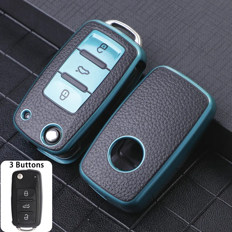 3 Buttons Key Case for Volkswagen Polo Tiguan Passat Golf Jetta Lavida Tpu Leather Protection Shell Bag For Skoda Octavia Seat