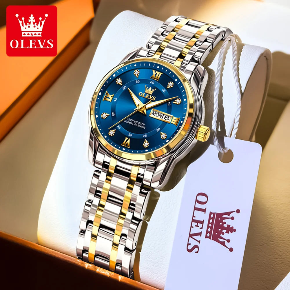 OLEVS 5513 reloj para hombre marca de moda Original reloj luminoso resistente al agua de cuarzo para hombre caja de reloj con calendario Dual de acero inoxidable