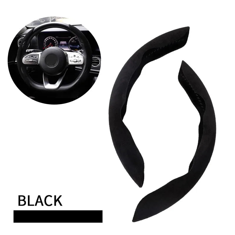 Universal Suede / Nappa Leather Car Steering Wheel Cover 38CM Breathable O/D Shape Protector Non-Slip Auto Interior Accessories