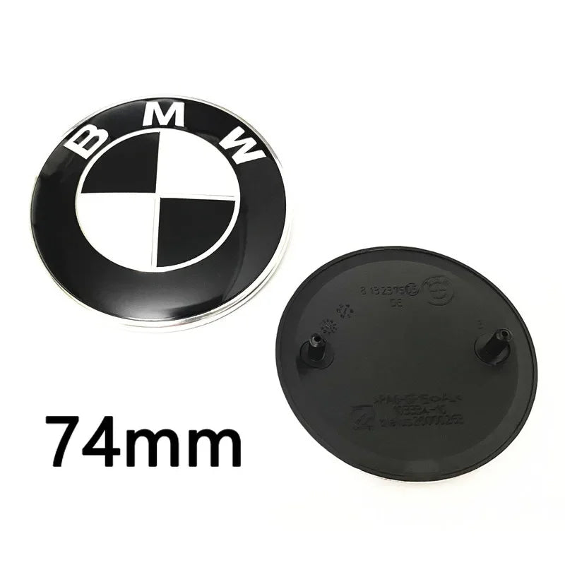 Car Black White BMW Logo Front Hood Emblem 82mm Rear Badge 74mm Wheel Hub Cap 60mm steering wheel sticker 45mm Accessories