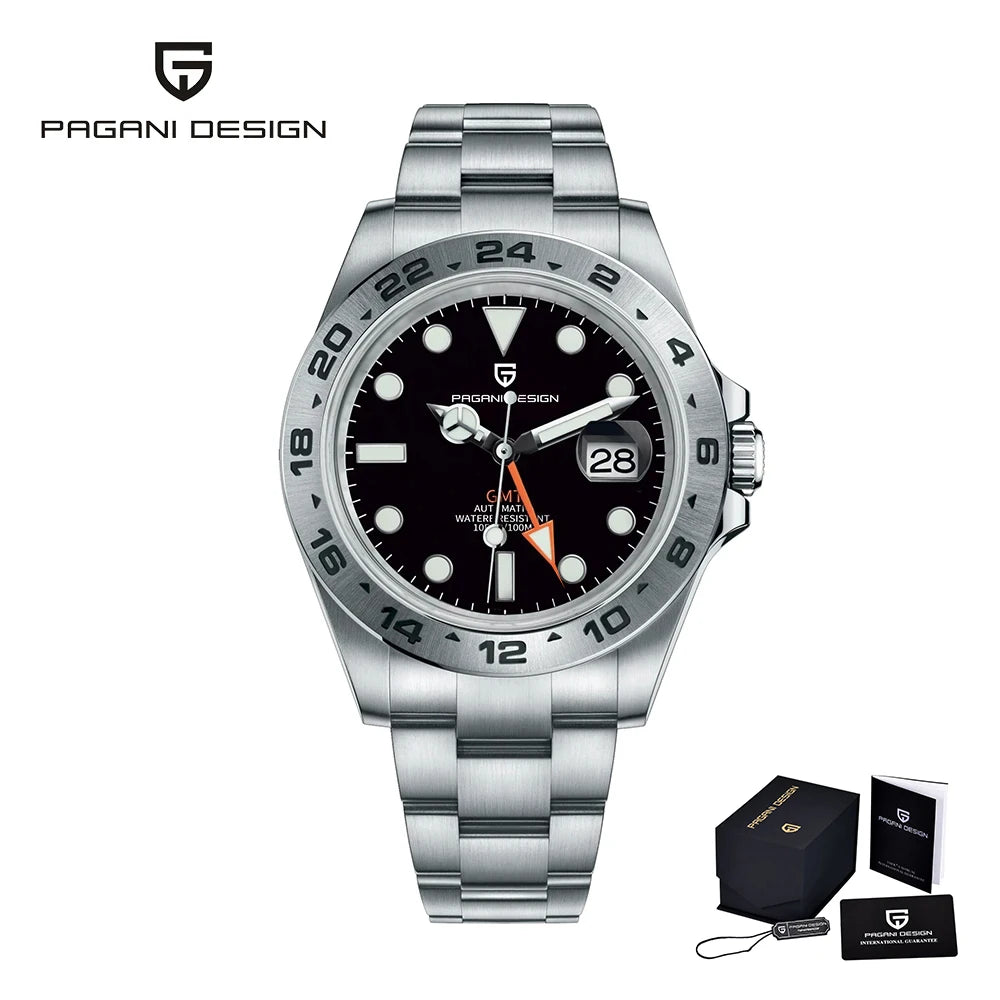 PAGANI Design 2025 nuevo Reloj GMT de 42MM, relojes mecánicos automáticos para Hombre, Reloj resistente al agua de acero inoxidable con zafiro, Reloj para Hombre