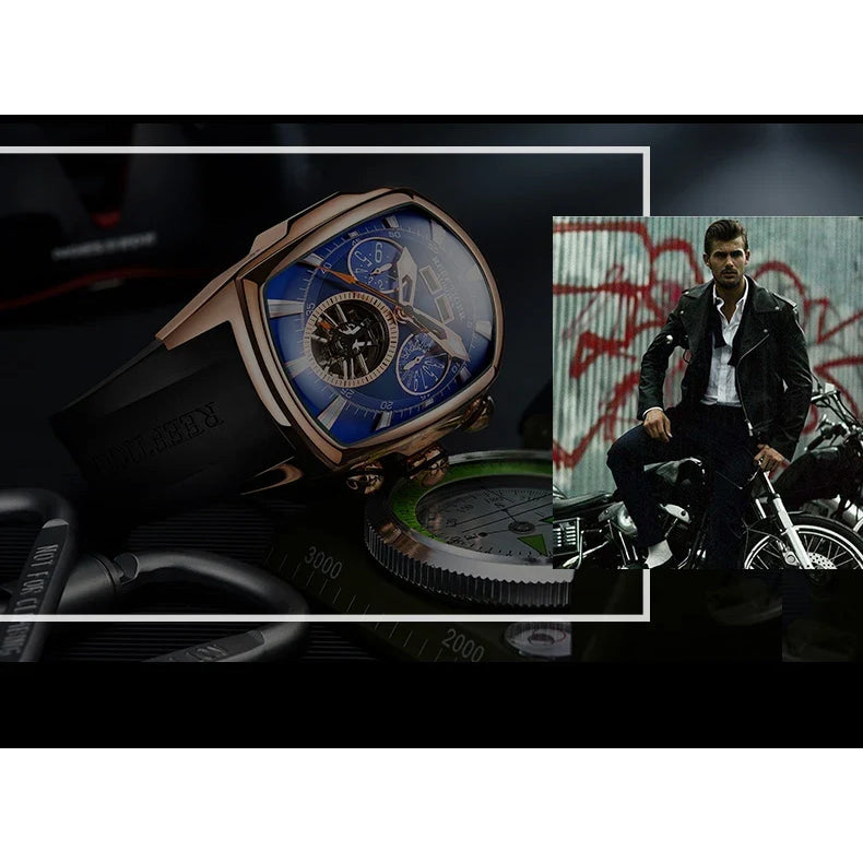 Reef Tiger 316L Stainless Steel Wine Barrel Automatic Watch Fashion Mulitfunction Tourbillon Mechanical Watches for Men RGA3069