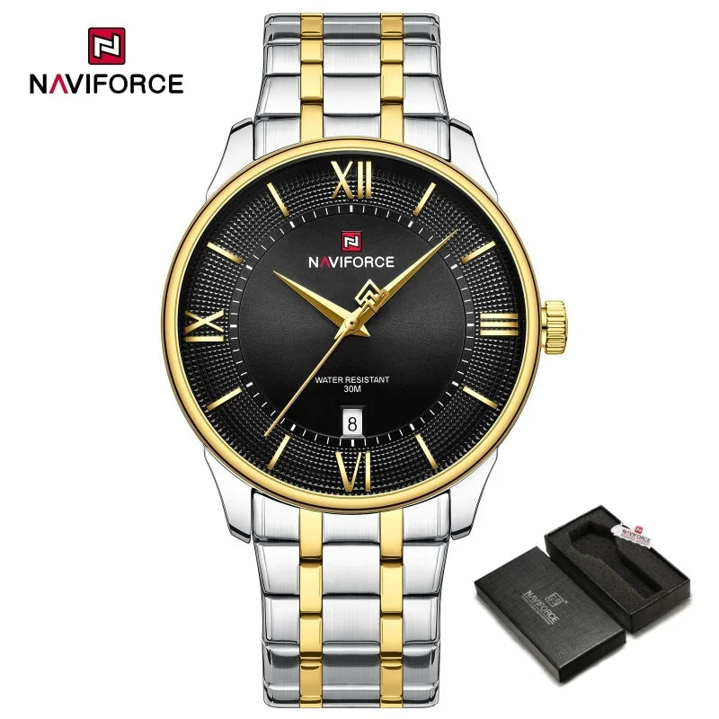 NAVIFORCE Men's Watch Classic Stainless Steel Strap 3ATM Waterproof Calendar Minimalist Dial Men's Chronograph Watch NF9272S