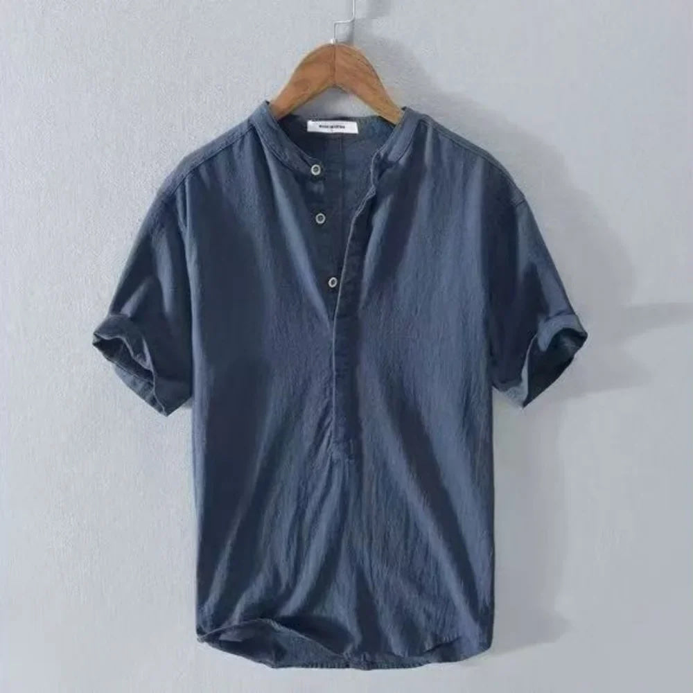 New Cotton Linen Shirts for Men Casual Shirts Lightweight  Short  Sleeve Henley Beach Shirts Hawaiian T Shirts for Men