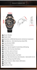 Yelang V1024 Men Brand Watches 44mm Japan miyota 82S7 Automatic Mechanical movement Luminous Men 100m Waterproof Watch business