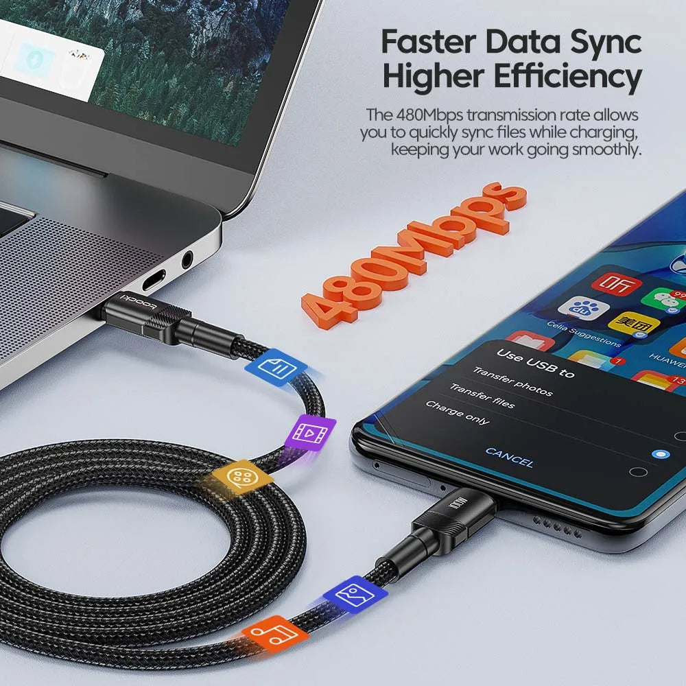 Toocki 100W tipo C a USB C cable PD 3,0 carga rápida 4,0 carga rápida tipo C a tipo C para iPhone 15 Macbook Samsung Xiaomi