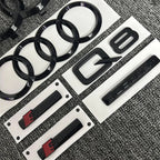 AUDI Q8 4-Ring logo ABS Black Car Hood Front Grill Emblem Rear Trunk Badge Q8 Sticker Quarrto Sline Emblem For Q8 2018-2024