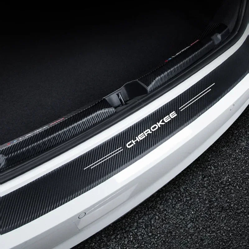 Carbon Fiber Car Door Threshold Tape Sill Protective Stickers Decal for Jeep CHEROKEE Logo Rear Trunk Bumper Scratch Guard Trim