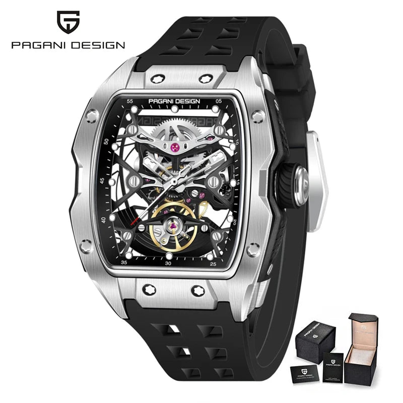 PAGANI DESIGN-reloj mecánico automático para hombre, barril de vino, tienda, estilo Venom, resistente al agua, lente de zafiro de goma, hueco
