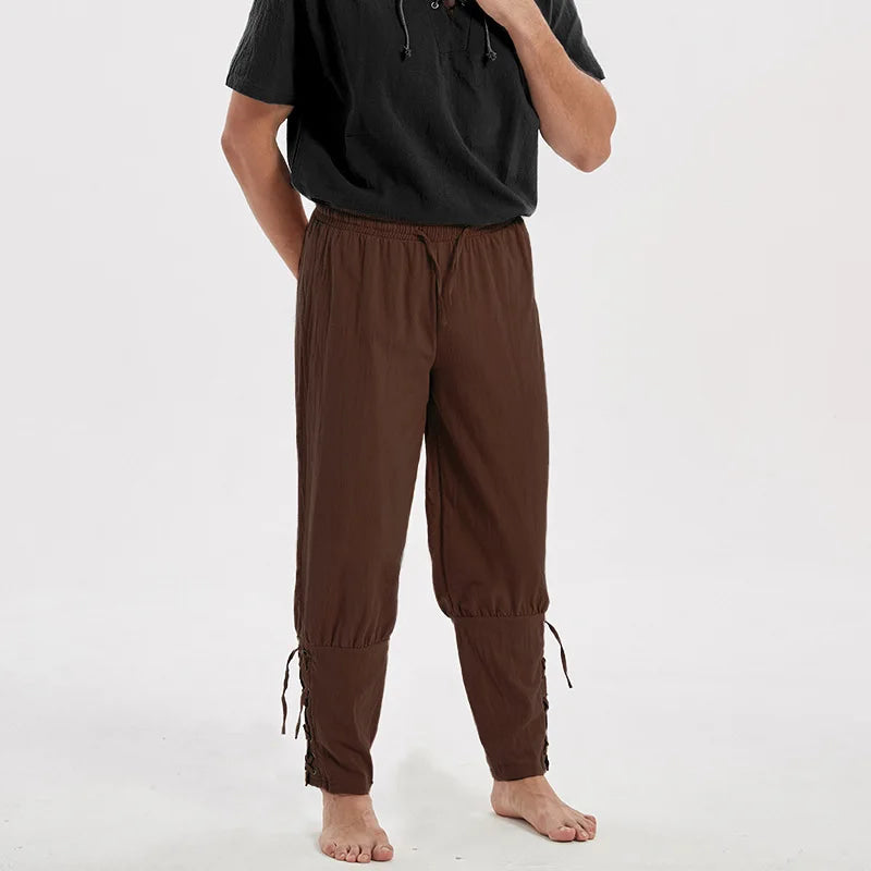Adult Men Medieval Pirate Pants Cotton Linen Horseman Knight Costume Loose Leggings Black Navigator Leg Bandage Trouser