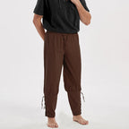 Adult Men Medieval Pirate Pants Cotton Linen Horseman Knight Costume Loose Leggings Black Navigator Leg Bandage Trouser