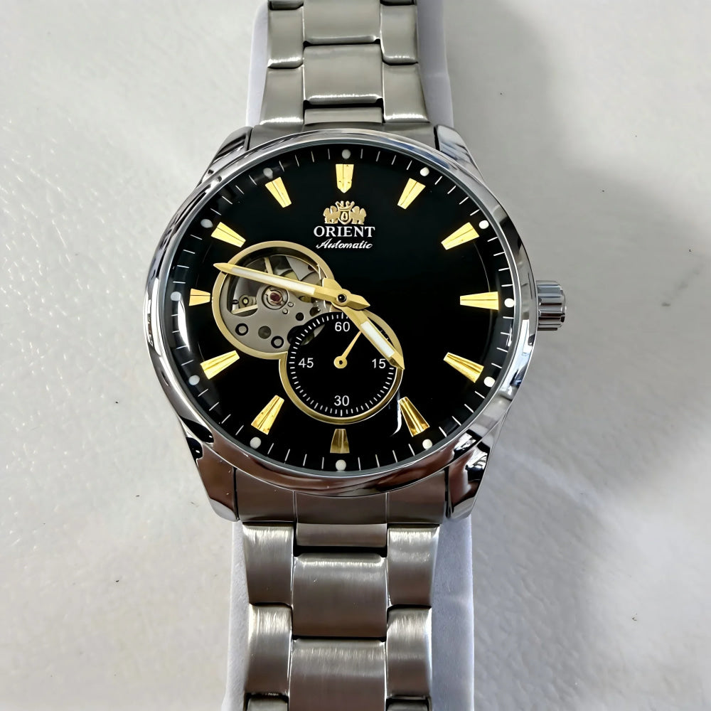 ORIENT Automatic Mechanical Watch Men's Stainless Steel Strap Skeleton Dial White Gold Needle Luminous 50M Waterproof Sapphire