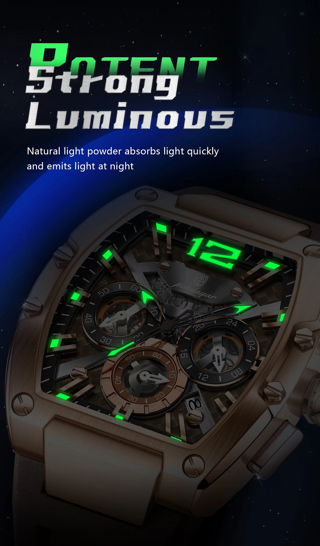 POEDAGAR Fashion Military Men's Watches Luminous Waterproof Date Sports Male Clock Chronograph Silicone Quartz Luxury Wristwatch