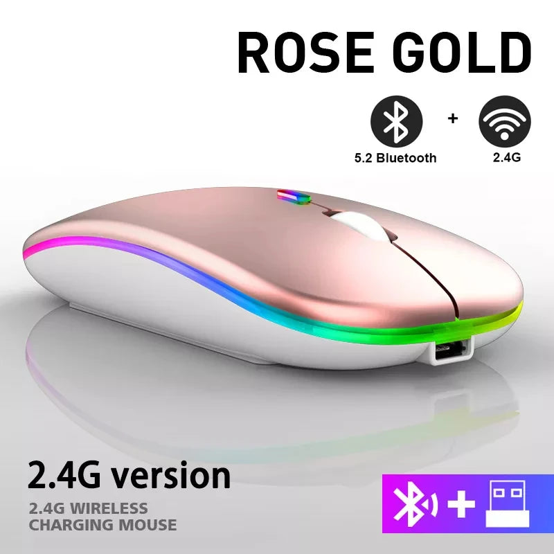 Ratón inalámbrico Bluetooth recargable con 2,4 GHz USB RGB 1600DPI ratón para ordenador portátil tableta PC Macbook Gaming Mouse Gamer