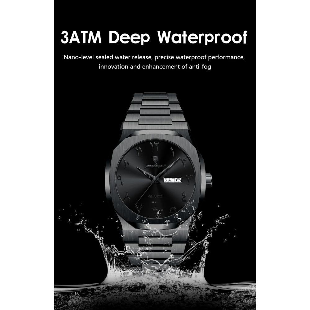 POEDAGAR Military Watch For Men Waterproof Luxury Week Calendar Man Wristwatch Quartz Stainless Steel Fashion Men's Watches Male