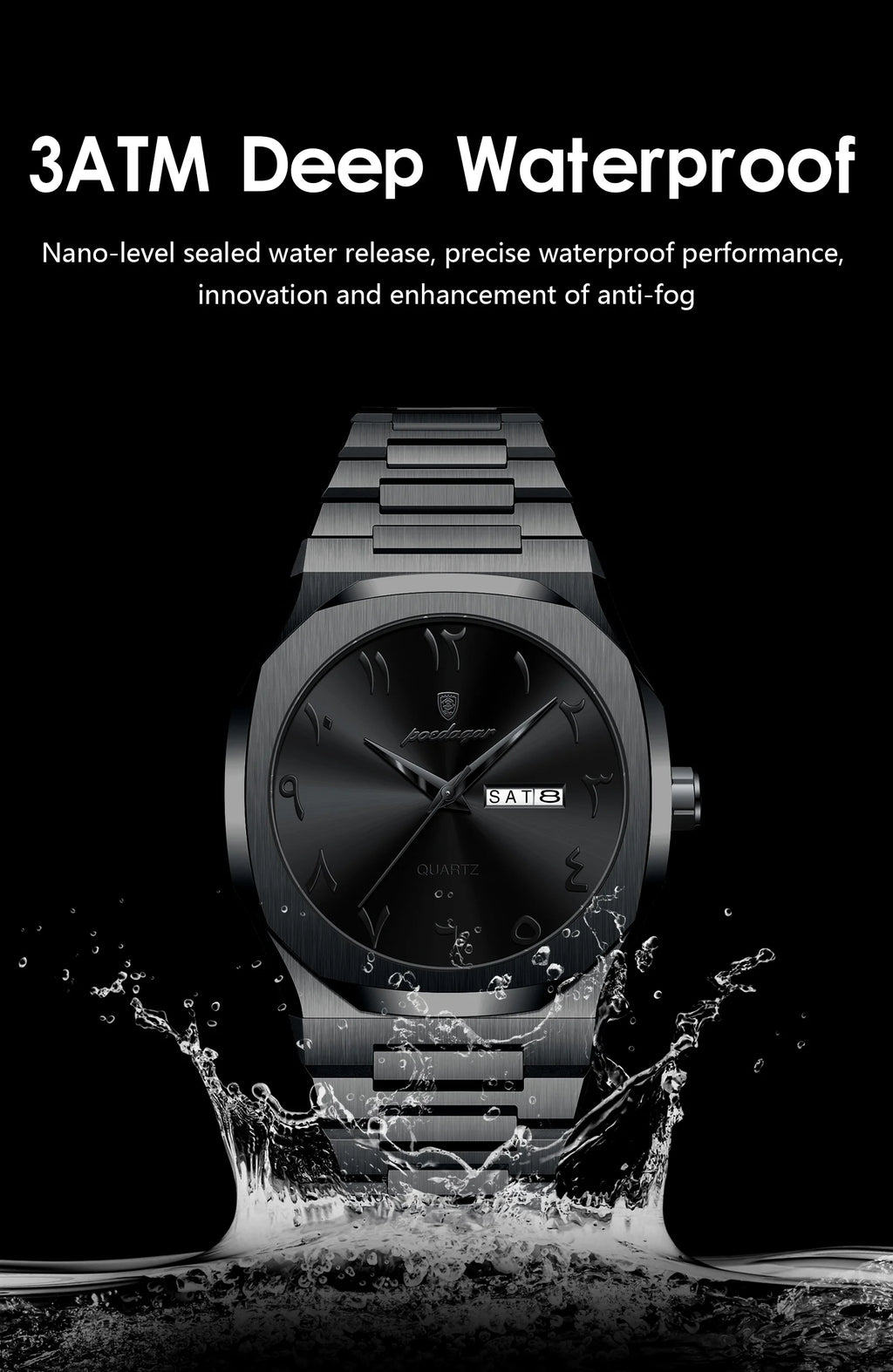 POEDAGAR Military Watch For Men Waterproof Luxury Week Calendar Man Wristwatch Quartz Stainless Steel Fashion Men's Watches Male
