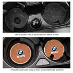 2Pcs Leather Car Coaster Anti-slip Mat Cup Holder Pad For BMW X1 X2 X3 X4 X5 X6 X7 1 3 5 6 7 Series E60 E90 E70 G20 G30 G7