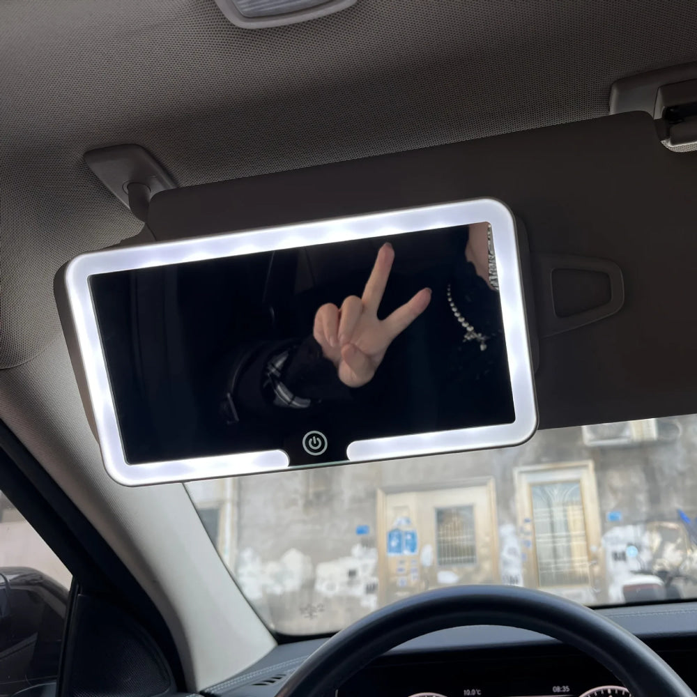 Espejos interiores de coche, placa de visera solar, espejo de maquillaje LED HD para niñas y mujeres, luz de relleno recargable, espejo de tocador fino Universal