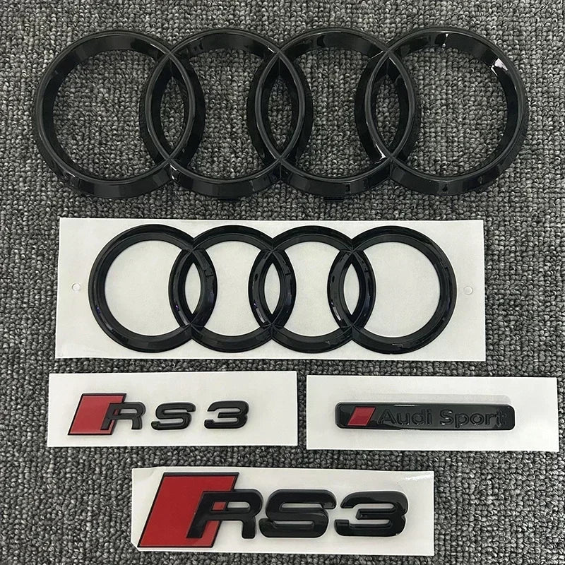 AUDI S3 4Ring logo ABS Black Car Hood Front Grill Emblem Rear Trunk Badge Sticker S3 Emblem Audi Sport Sticker For S3 2010-2020