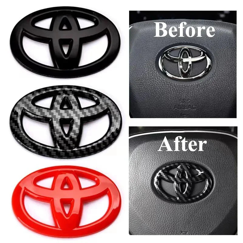 1PC Car Steering Wheel Decorative Sticker 6.5X4.5cm Carbon fiber Emblem For Toyota Hilux Prius Avensis Verso Corolla Camry