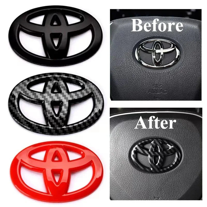 1PC Car Steering Wheel Decorative Sticker 6.5X4.5cm Carbon fiber Emblem For Toyota Hilux Prius Avensis Verso Corolla Camry