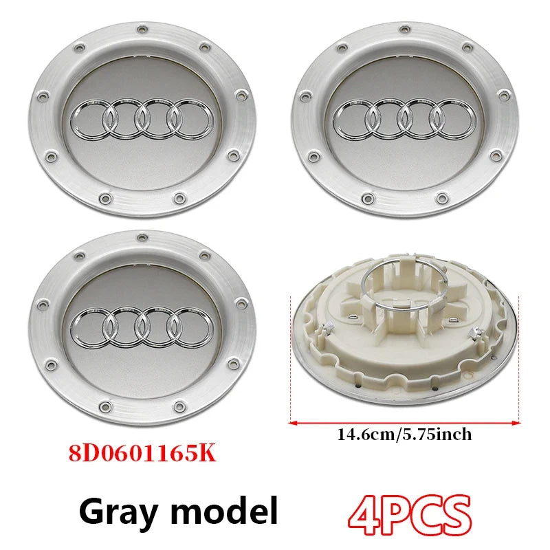 ABS 14.6CM 9 Hole Black Gray Hub Cap For Audi TT A2 A3 A8 S6 Q7 RS6 Badge Logo Hub Cap Accessories Car Large Hub Center