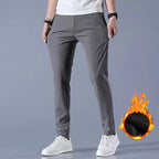Pantalones informales de terciopelo para hombre, pantalones gruesos de negocios elásticos ajustados con cintura elástica para correr al aire libre, pantalones clásicos coreanos de lana para invierno 2024