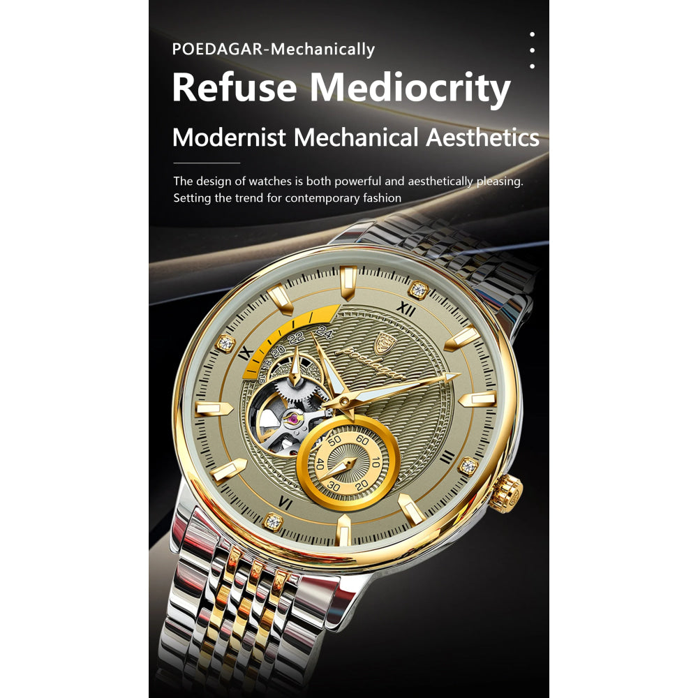 POEDAGAR Top Luxury Man Wristwatch Luminous Hollow Tourbillon Stainless Steel Men Clock Mechanical Automatic Men's Watches Reloj