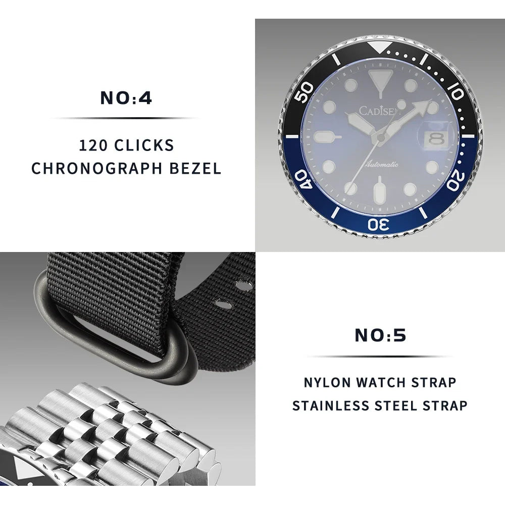 CADISEN New Luminous Men Mechanical Wristwatches Ceramic Bezel Sapphire Glass Automatic Watch Men Relogio Masculino