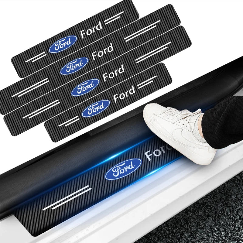 4PCS For Ford Focus Fiesta Kuga Mondeo SMax Edge Ranger Silicone Car Door Sill Threshold Anti-scratch Protective Strap Sticker
