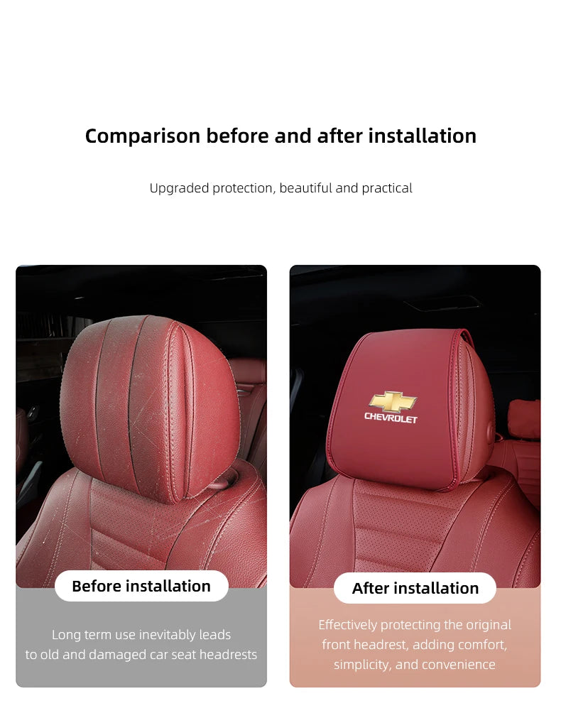 2Pcs Quality Leather Car Seat Headrest Covering Accessories For Chevrolet Corvette Montana TrailBlazer Silverado Traverse Camaro