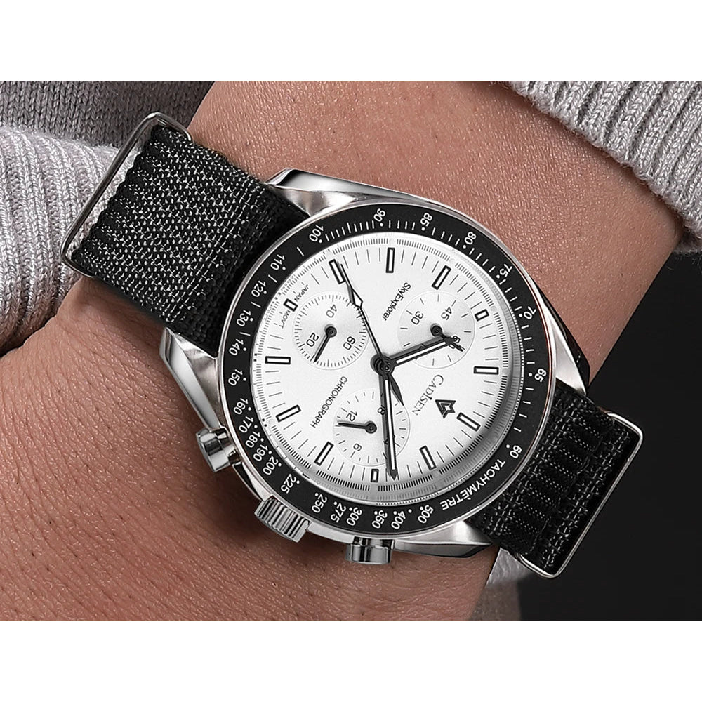 CADISEN New Men's Watches Luxury Quartz Wrist Watch For Men Sapphire AR Coated Crystal Canvas VK68 Speed Chronograph Automatic