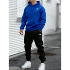Men's Autumn and Winter Pattern Casual Two-Piece Set Hooded Sweatshirt and Pants withPockets Regular Fit Qutdoor Sport Suit