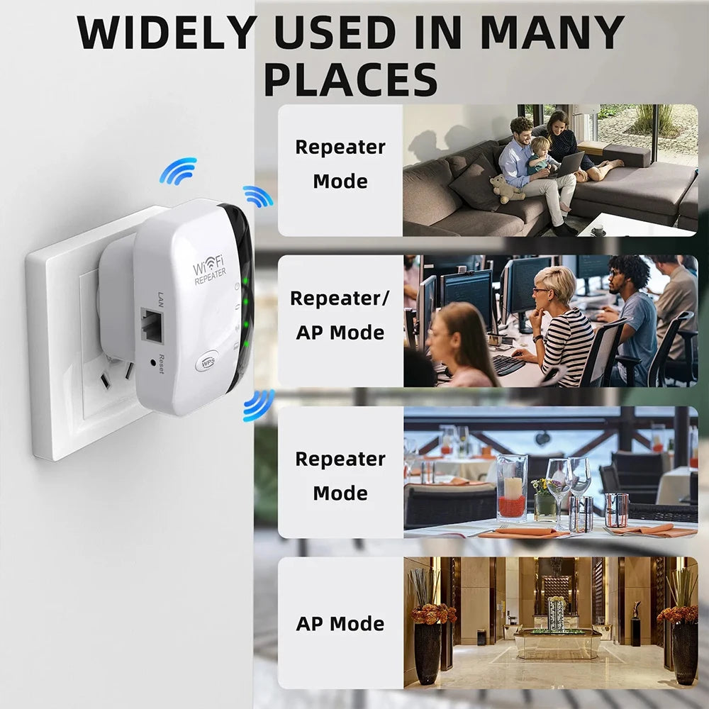 Extensor WiFi y amplificador de señal de 300 Mbps de alto rendimiento: fácil configuración, puerto Ethernet, soporte multiusuario para fiestas, oficinas