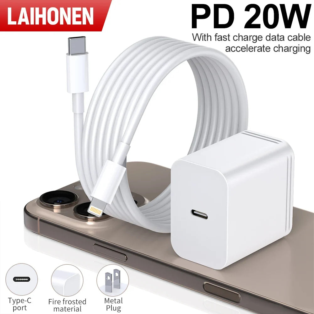For iPhone 16 15 Samsung PD 20W USB Type C Charger Fast Charging Power Adapter Type C Cable Wall Phone Charger Quick Charge Plug