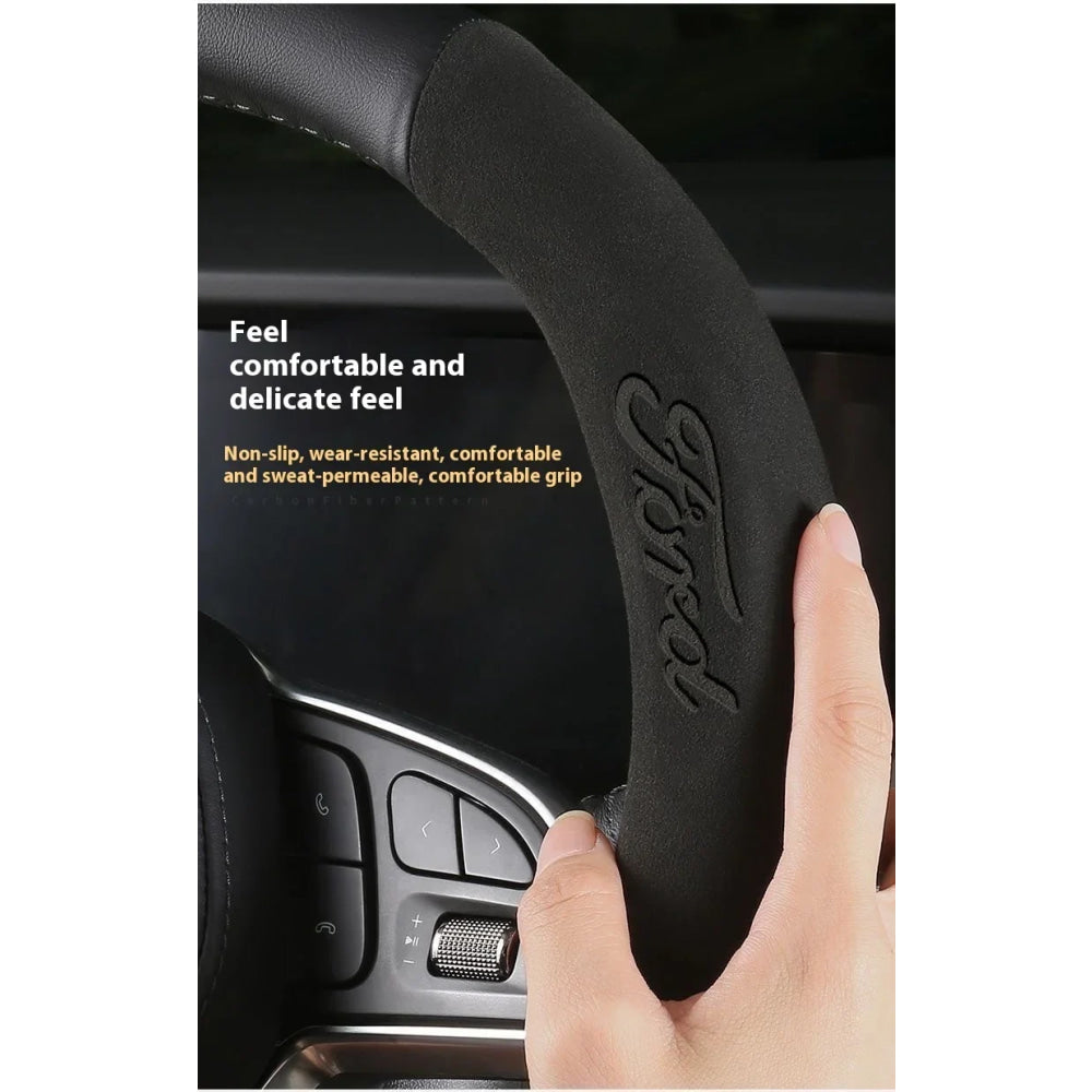 For Ford Mondeo Focus Raptor Puma Edge Explorer Ecosport Ranger F150 Kuga Car AntiSlip Carbon Fiber Leather Steering Wheel Cover